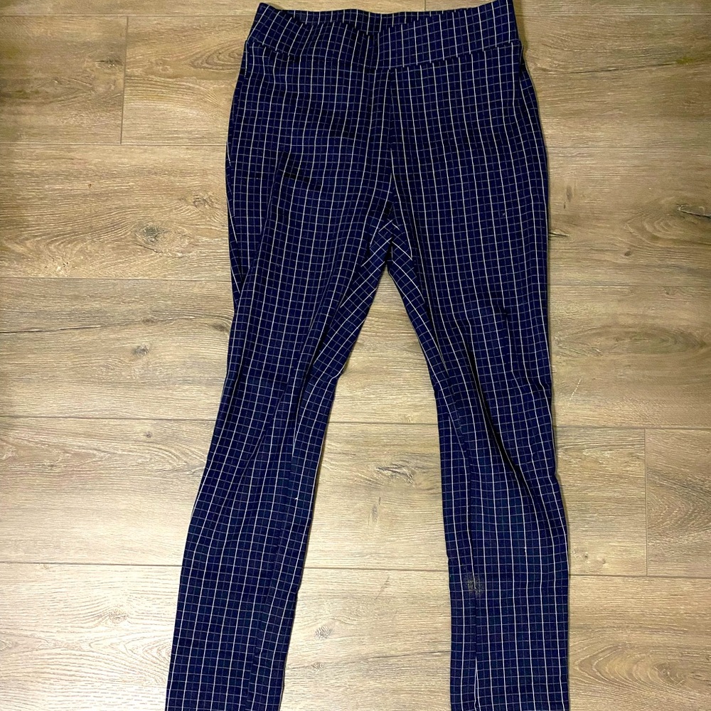 Navy Jegging Plaid Pants | XS